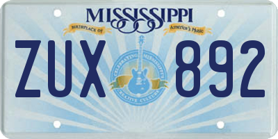 MS license plate ZUX892