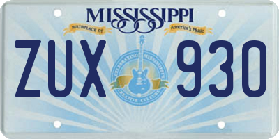 MS license plate ZUX930
