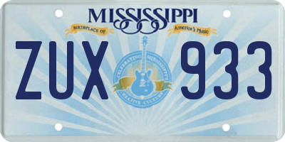 MS license plate ZUX933