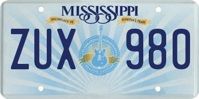 MS license plate ZUX980