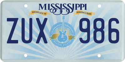 MS license plate ZUX986