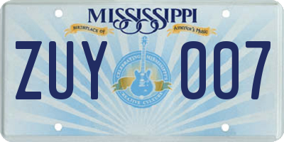 MS license plate ZUY007