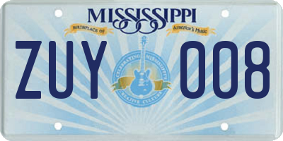 MS license plate ZUY008
