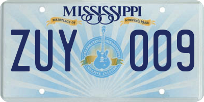 MS license plate ZUY009