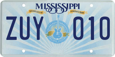 MS license plate ZUY010