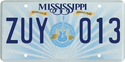 MS license plate ZUY013