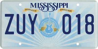 MS license plate ZUY018