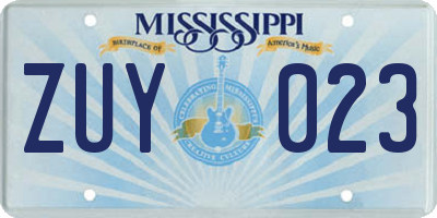 MS license plate ZUY023