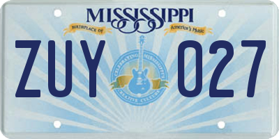 MS license plate ZUY027