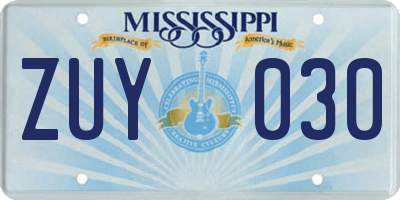 MS license plate ZUY030