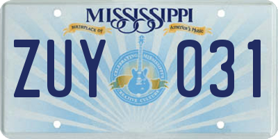 MS license plate ZUY031