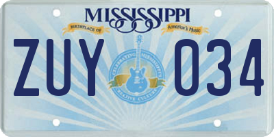 MS license plate ZUY034