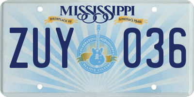 MS license plate ZUY036
