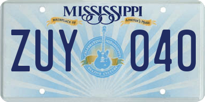 MS license plate ZUY040