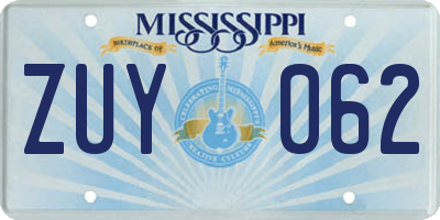 MS license plate ZUY062