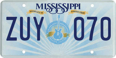 MS license plate ZUY070