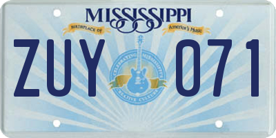 MS license plate ZUY071