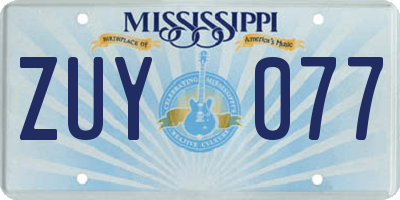 MS license plate ZUY077