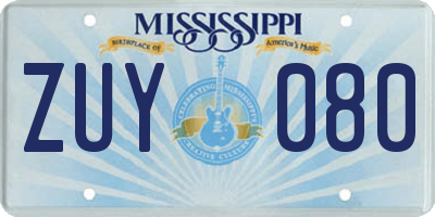 MS license plate ZUY080
