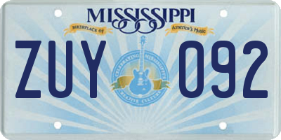MS license plate ZUY092