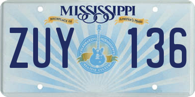 MS license plate ZUY136
