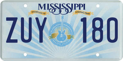 MS license plate ZUY180