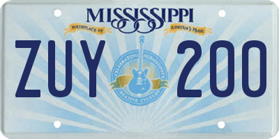 MS license plate ZUY200