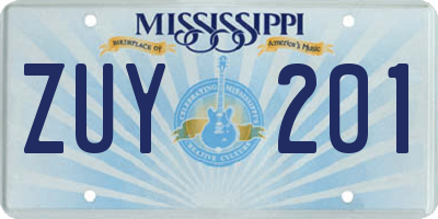 MS license plate ZUY201