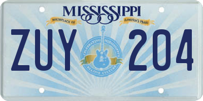 MS license plate ZUY204