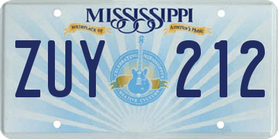 MS license plate ZUY212