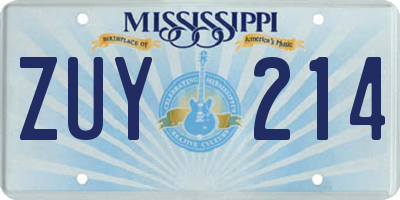 MS license plate ZUY214