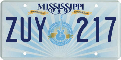 MS license plate ZUY217