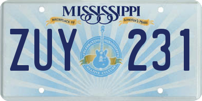 MS license plate ZUY231