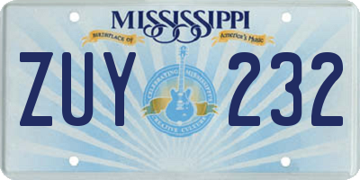 MS license plate ZUY232