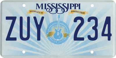 MS license plate ZUY234