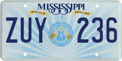 MS license plate ZUY236