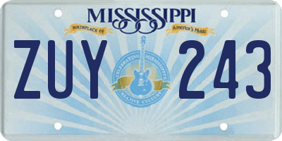 MS license plate ZUY243
