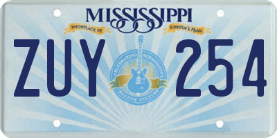 MS license plate ZUY254