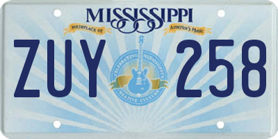 MS license plate ZUY258