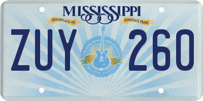 MS license plate ZUY260
