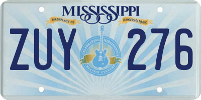 MS license plate ZUY276