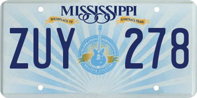 MS license plate ZUY278