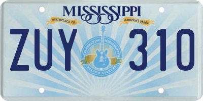 MS license plate ZUY310