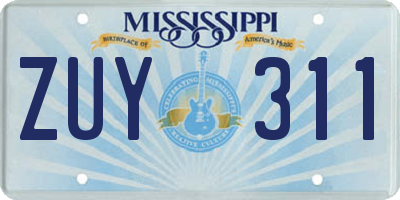 MS license plate ZUY311