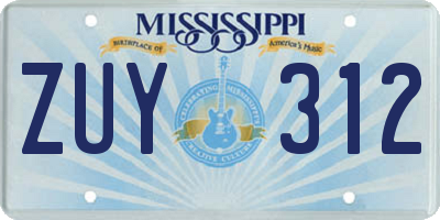 MS license plate ZUY312