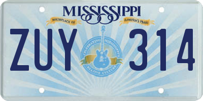 MS license plate ZUY314