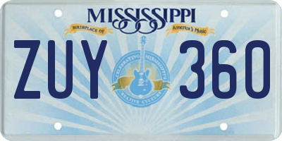 MS license plate ZUY360