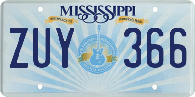 MS license plate ZUY366