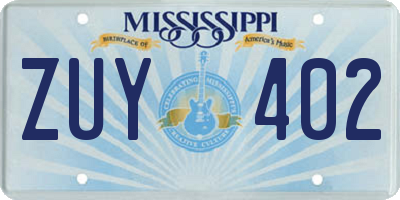 MS license plate ZUY402