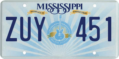 MS license plate ZUY451